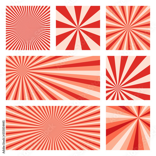 Artistic sunburst background collection. Abstract covers with radial rays. Superb vector illustration.