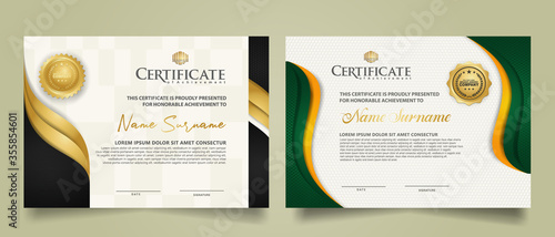 set horizontal certificate template with flow lines ornament and modern texture pattern background. Diploma. Vector illustration