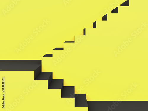 Black and yellow stairs on yellow background; abstract steps 3d rendering, 3d illustration 
