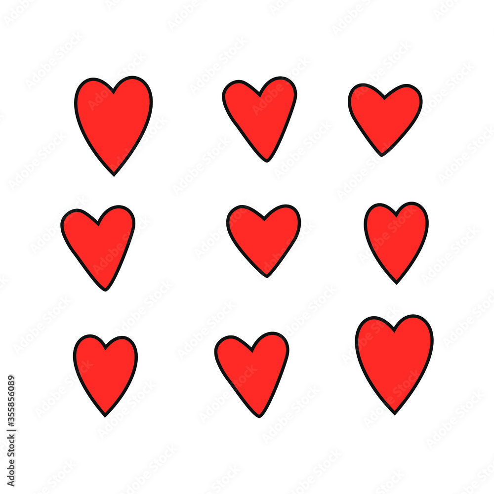 Set of red hearts. Hand drawn stock vector illustration, in doodle style. Set of red hearts. Hand drawn stock vector illustration, in doodle style.