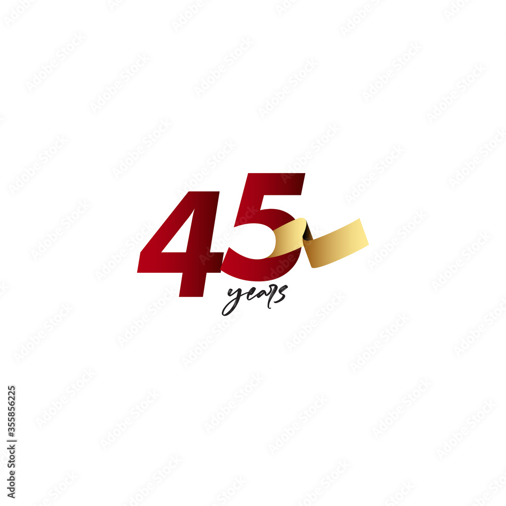 45 Years Anniversary Celebration Gold Ribbon Vector Template Design Illustration 45 Years Anniversary Celebration Gold Ribbon Vector Template Design Illustration
