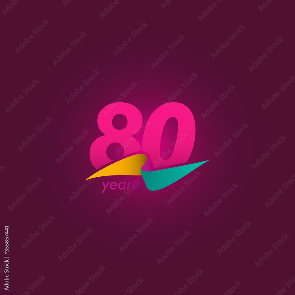 80 Years Anniversary Celebration Purple Ribbon Vector Template Design Illustration