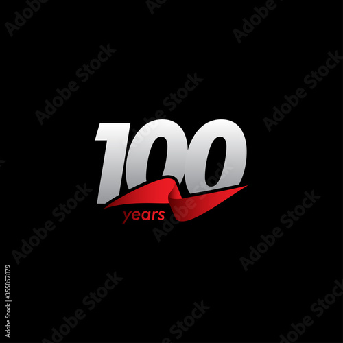100 Years Anniversary Celebration White Black Red Ribbon Vector Template Design Illustration