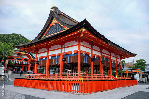A beautiful pavilion of Fushimi Inari temple. The famous attraction temple in Kyoto. 
