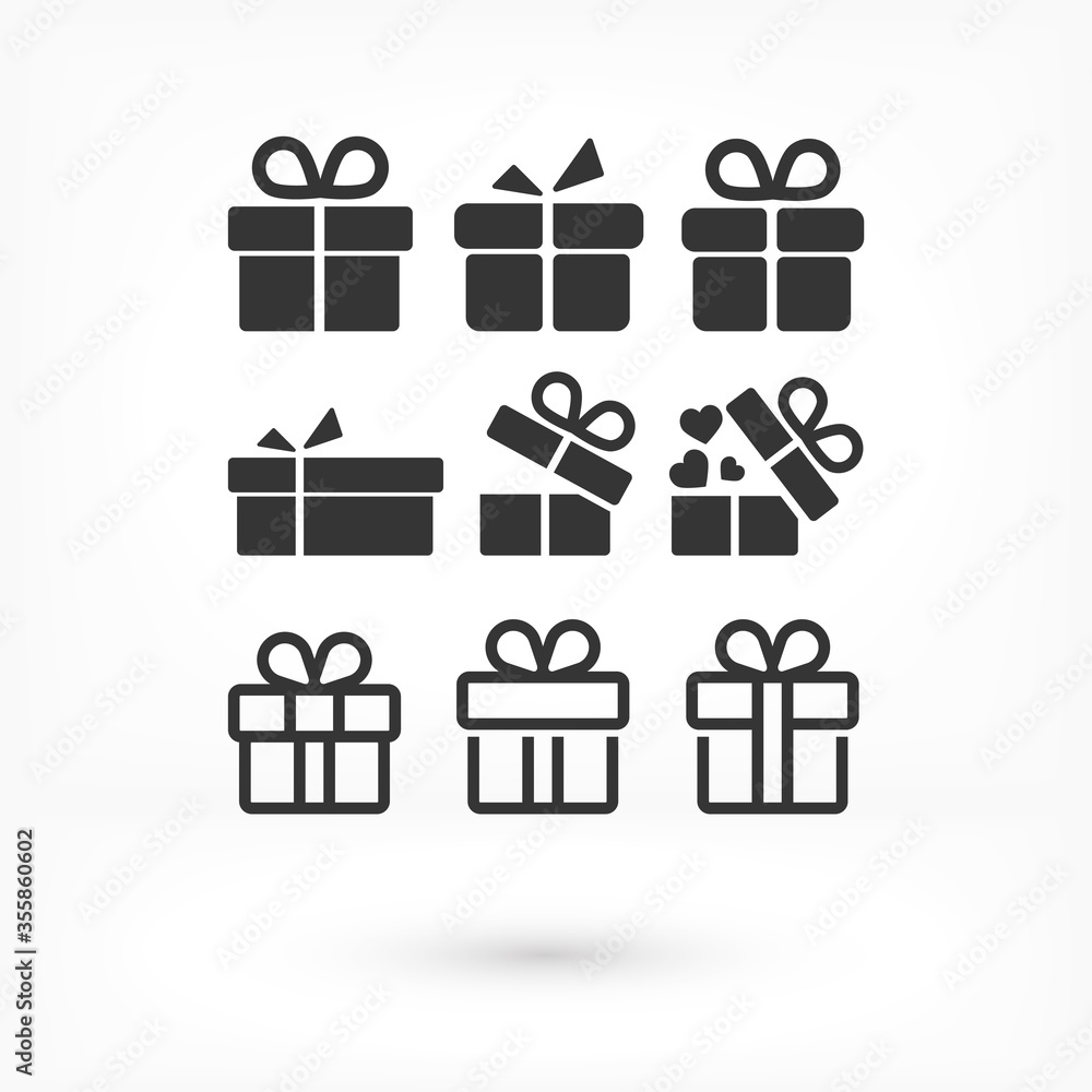 gift boxes, vector work set icon festive box heart box gift boxes, vector work set icon festive box heart box