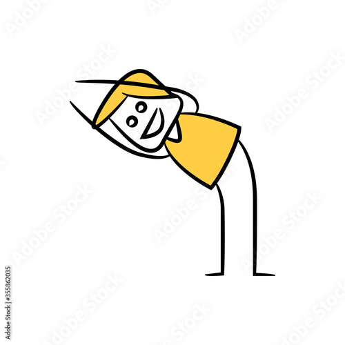 happy man doing yoga, yellow stick figure theme