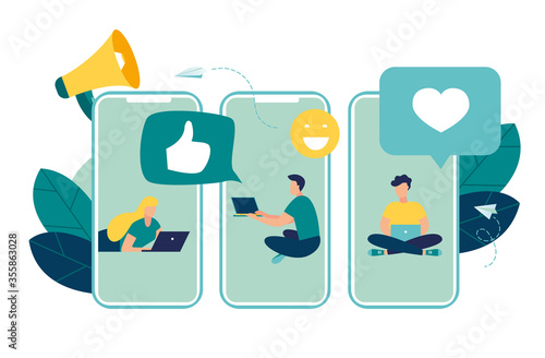 Vector illustration, communication phone, people and social networks.