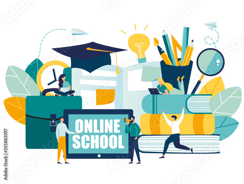 vector graphic elements. Stylish frame for the text on the topic of education. training young people to gain knowledge from books and the Internet. design composition onlain students
