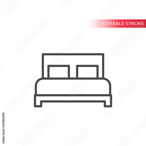 Bed or hotel sign thin line vector icon. Outline, editable stroke. © Tsvetina
