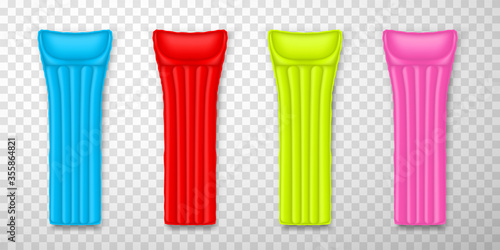 Air mattresses realistic set. Inflatable airbeds. Floating mats for outdoor recreation.