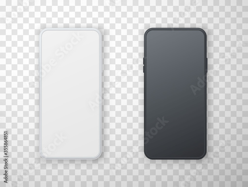 Smartphone display black and white realistic templates. Frameless mobile phone empty screen.