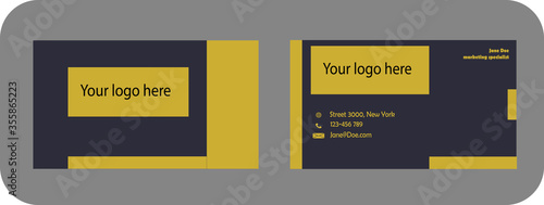 Business card set on grey background. Color blue-yellow. Vector illustration