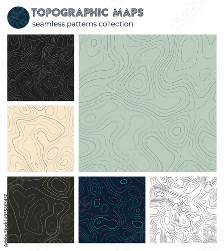 Topographic maps. Amazing isoline patterns  seamless design. Superb tileable background. Vector illustration.