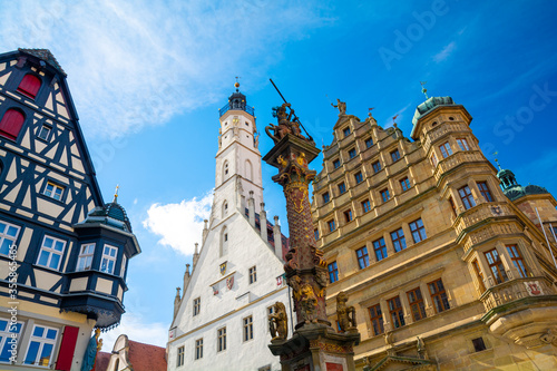 beautiful architecture of old town Rothenburg ob der Tauber in Bavaria , Germany