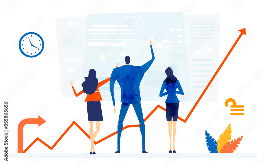 Fototapeta premium Business people working with data on big screen, Business concept illustration