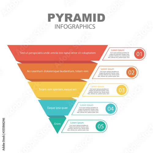Pyramid Infographics. Funnel business pyramid with 5 charts