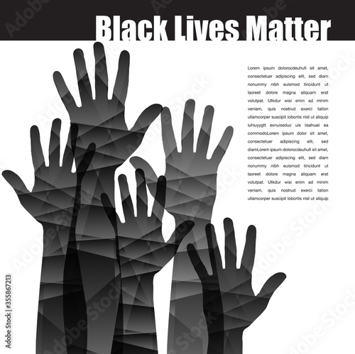 Black Lives Matter stirring graphic with hands reaching out.  Isolated on white with plenty of room for your message.  