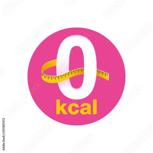 0 kcal icon - stamp for packaging of zero calories diet food packaging - zero sign with measuring tape around