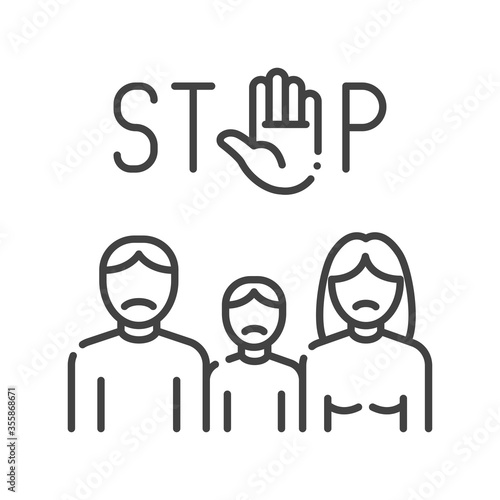 Stop violence black line icon. Protection of victims of bullying concept. Sign for web page, mobile app, button, logo. Editable stroke.