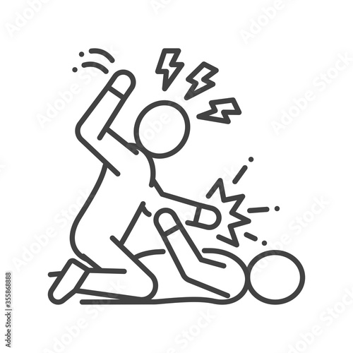 Physical bullying black line icon. Harassment, beat and violence. Sign for web page, mobile app, button, logo. Editable stroke