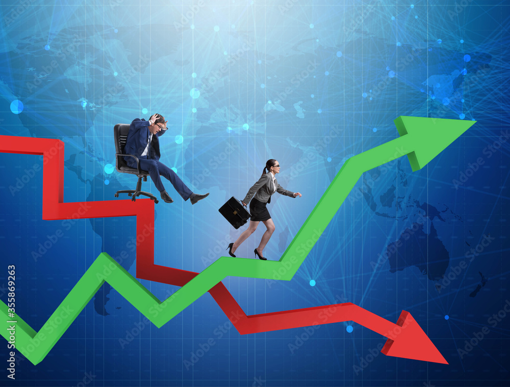 Growth and decline concept with businessmen Growth and decline concept with businessmen
