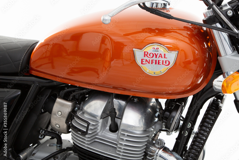 royal Enfield interceptor fuel tank logo sign on motorcycle Stock-Foto ...