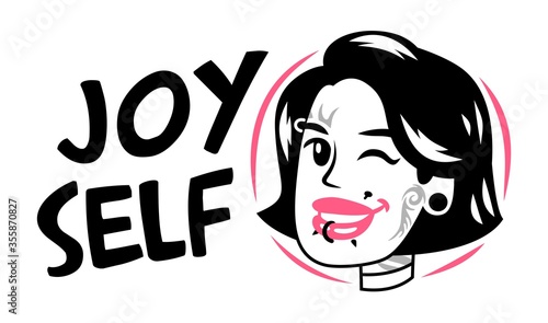logo girl with hairstyle tattoo and piercing joy self black and pink