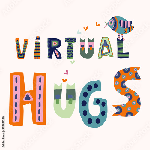 hugs, virtual, typographical, message, handwritten, lettering, new normal, sentiment, graphic, typography, isolated, typographic, phrase, banner, emotion, concept, sign, word, send, collage, text, col