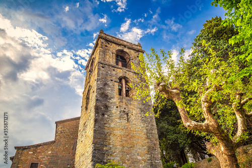 Church tower in Montecatini Alto - medieval village above Montecatini Terme town in Tuscany, Italy, Europe.. photo