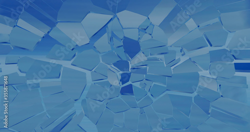 Render with breaking glass on a blue background