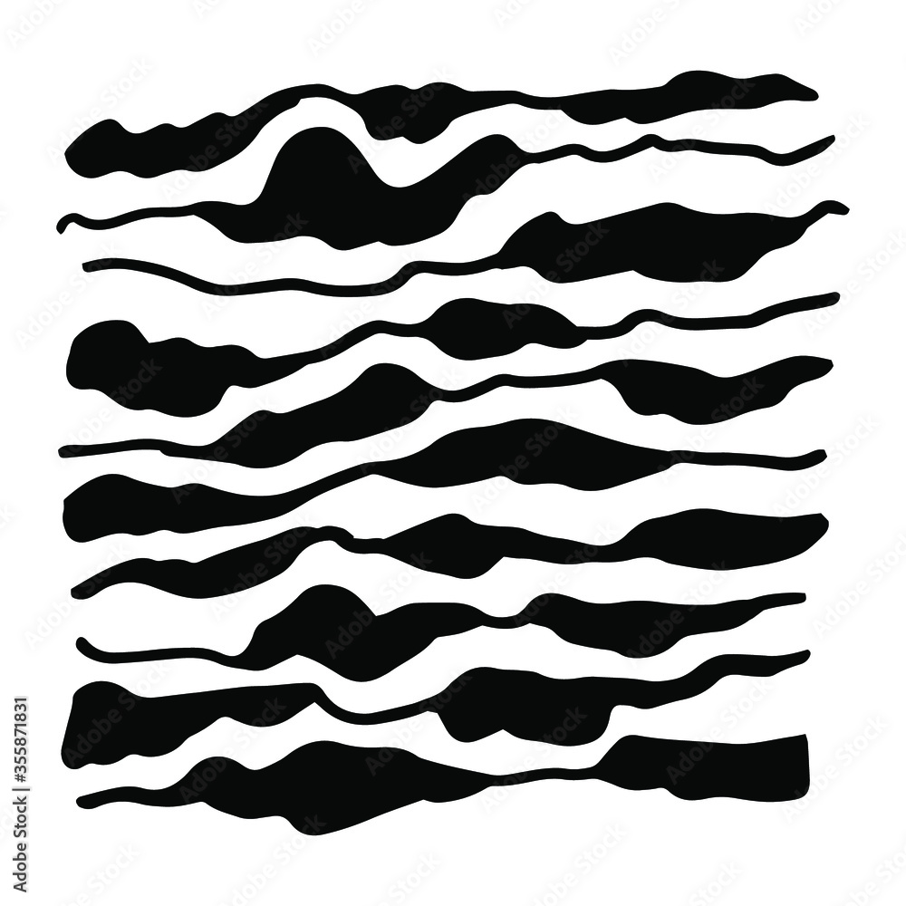 Hand drawn black and white grunge style pattern of wavy lines. Hand drawn black and white grunge style pattern of wavy lines.