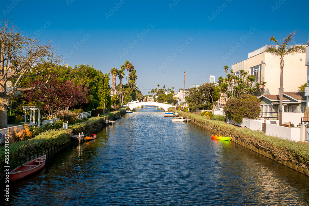 Canals in the residential area of Venice Beach, Los Angeles, CA, USA
