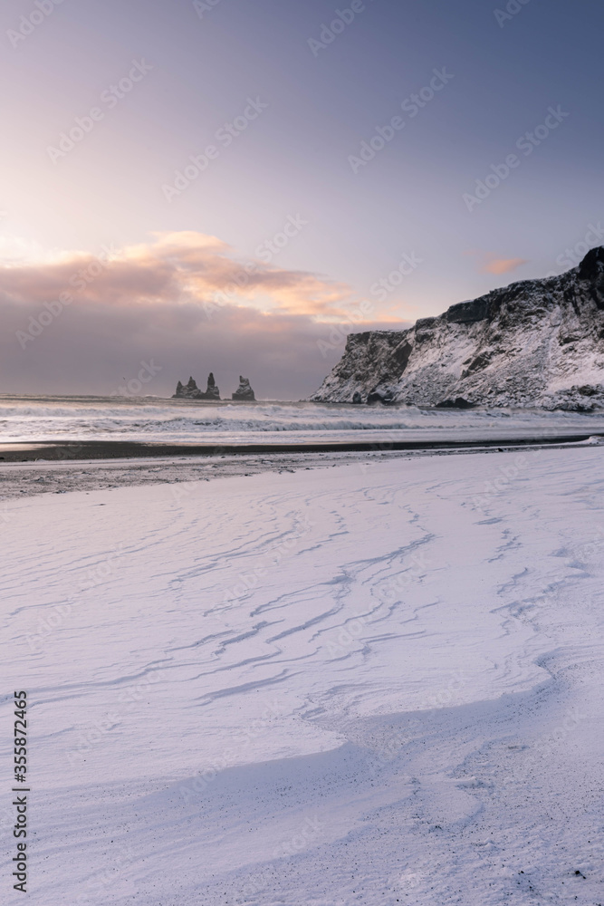 Black beach of Vik during sunrise - Iceland