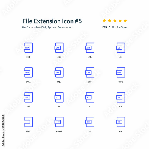 File extension icon set interface app part 6 vector graphic design illustration for interface mobile web presentation