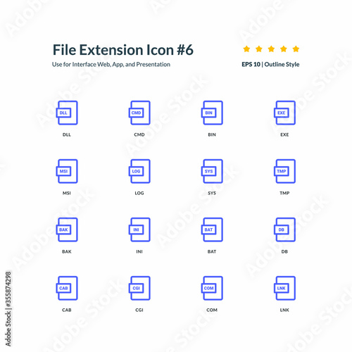 File extension icon set interface app part 6 vector graphic design illustration for interface mobile web presentation