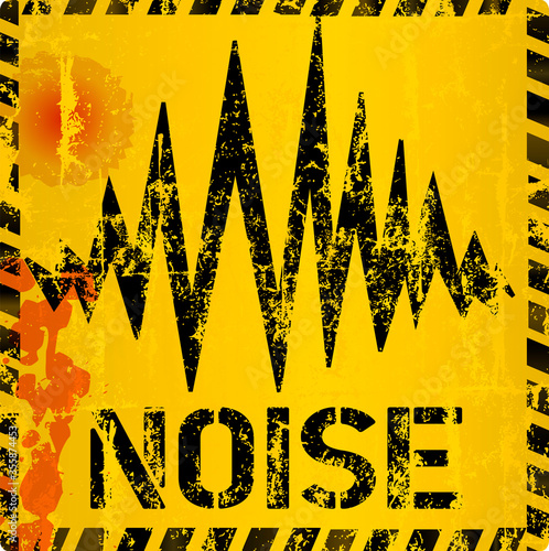 noise warning sign, grungy style, vector illustration