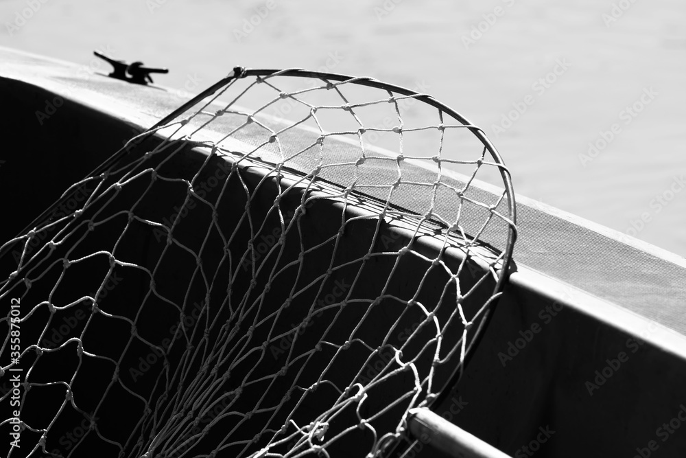 Angler net in angler boat at Lake Balaton Angler net in angler boat at Lake Balaton