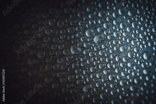 Water drops on dark blue background.