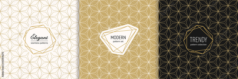 Vector golden geometric seamless patterns with modern minimal labels ...