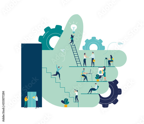 Vector illustration, performance teamwork, brainstorming