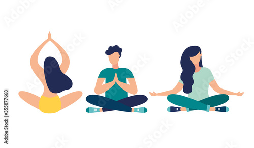 Vector illustration, meditation concept, yoga health benefits of the body. mind and emotions, thought process - vector 