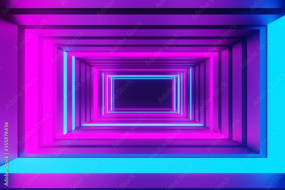 Glowing Dark Realistic Corridor Hall Tunnel Garage Underground Track Empty Sci Fi Futuristic 3D Rendering Illustration