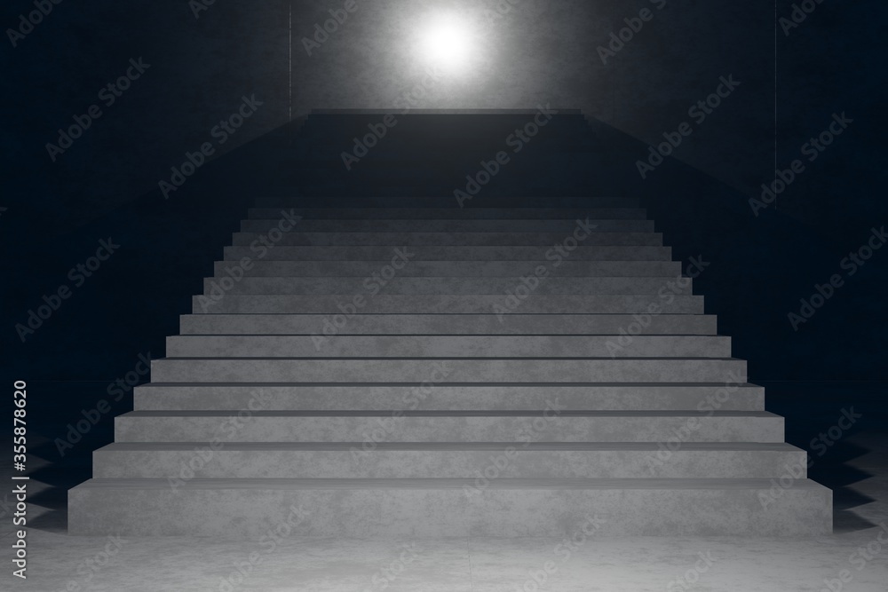 Empty background scene. Dark street reflection on wet asphalt. Rays of neon light in the dark, neon figures, smoke. Background of empty stage show. Abstract dark background. 3d rendering.