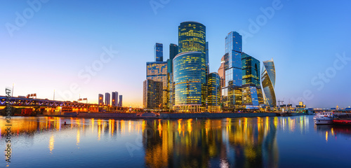 Panoramic view on Moscow City at night