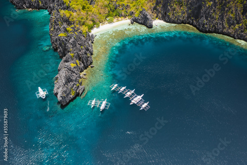 Aerial view of a tropical island Miniloc El Nido, Palawan island, Philippines