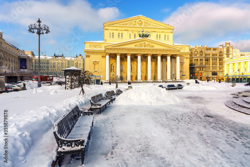 View on Bolshoi Theatrein Moscow at winter day, Russia