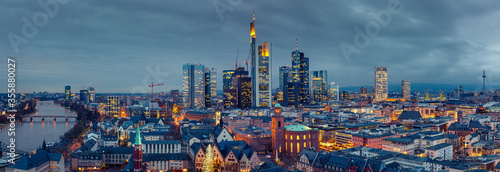 Panoramic view on Frankfurt am Main at dusk, Germany photo