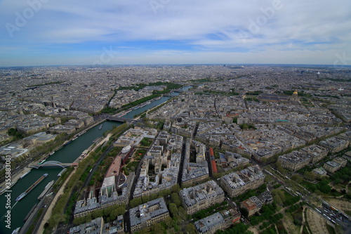 A panoramic view of Paris from the top of the Eiffel Tower.