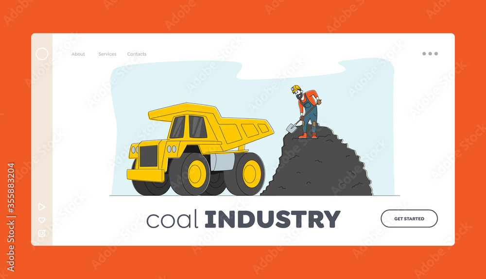 Extraction Industry Landing Page Template. Miner Character Loading Coal to Truck. Quarry Transport and Technique. Coal Mining Occupation, Equipment, Transportation Technics. Linear Vector Illustration Extraction Industry Landing Page Template. Miner Character Loading Coal to Truck. Quarry Transport and Technique. Coal Mining Occupation, Equipment, Transportation Technics. Linear Vector Illustration