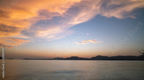 Amazing Beautiful Light of nature Dramatic sky seascape in sunset or sunrise scenery background.